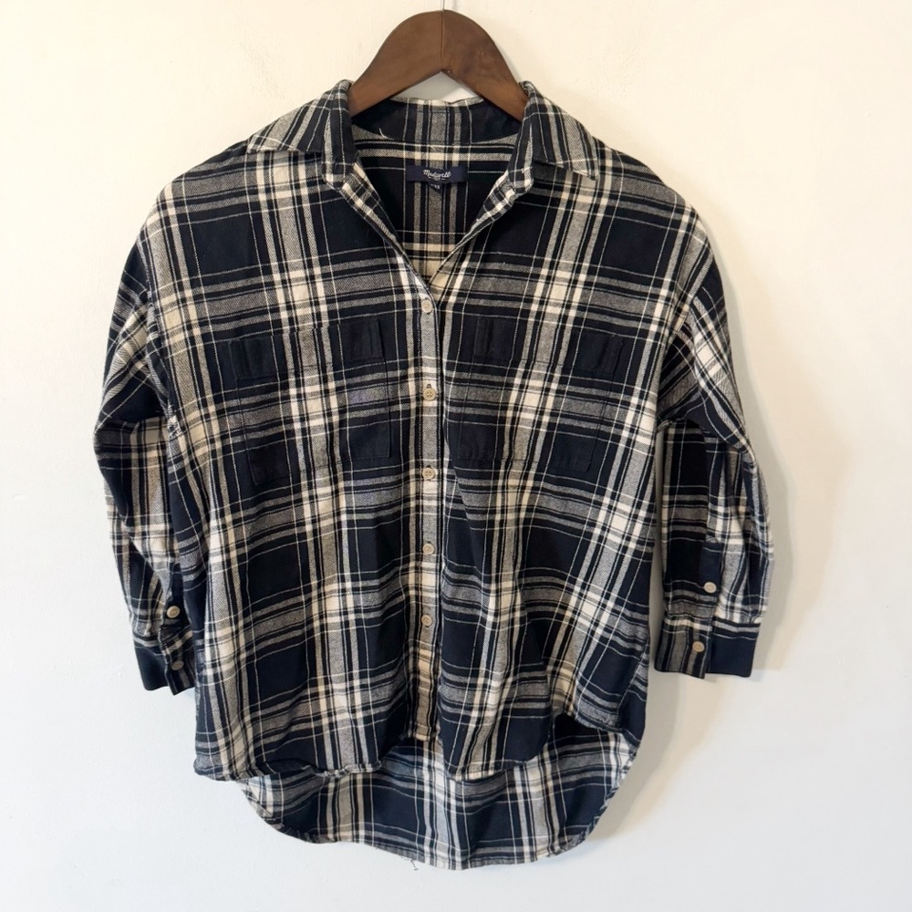Madewell Plaid Flannel Black Button Down Shirt